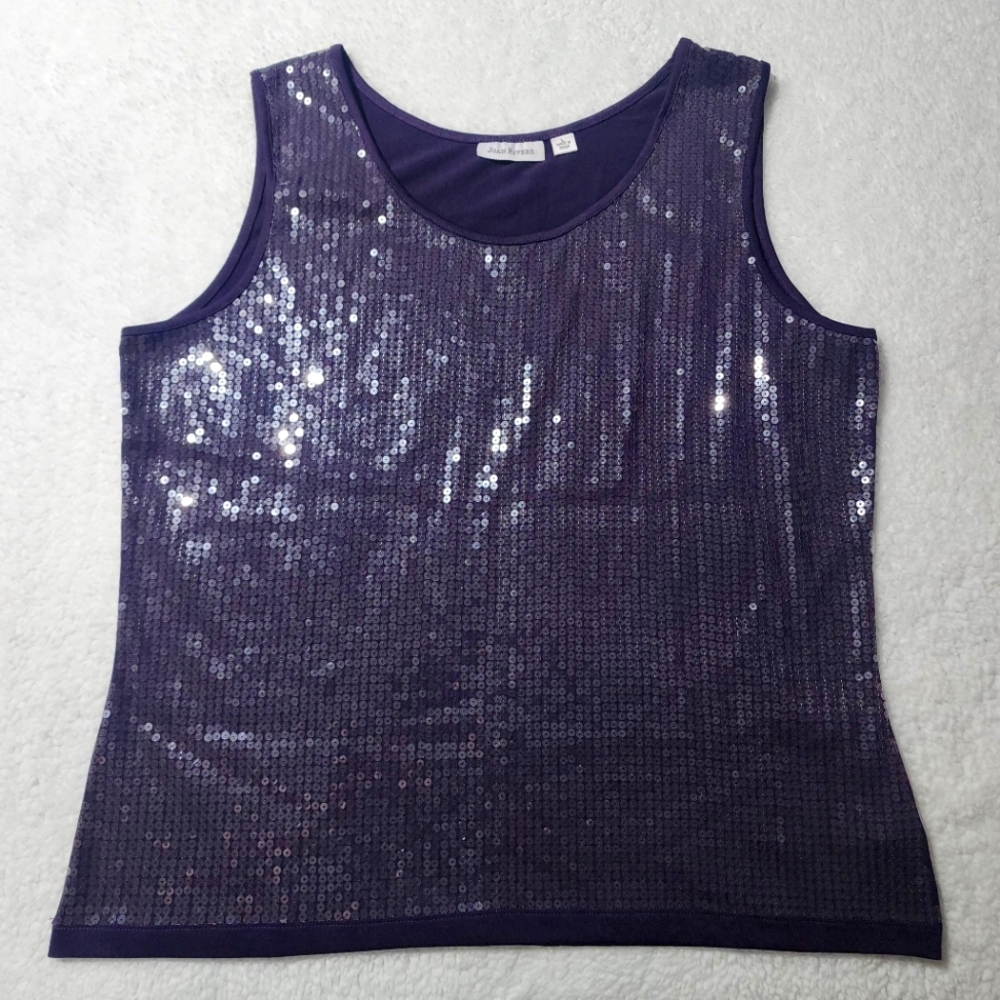 Joan Rivers Purple Sequin Stretch Jersey Tank Top Size Large